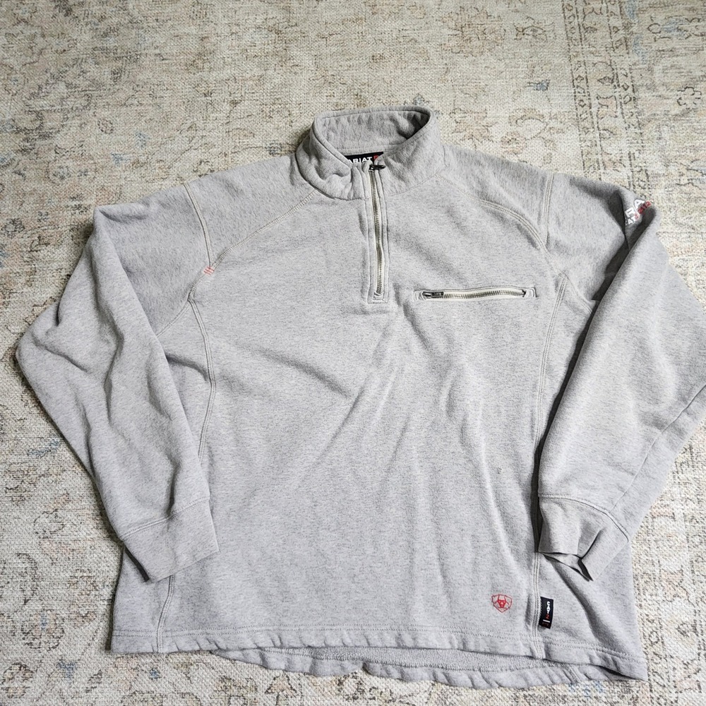 Ariat FR Mens Large Gray Flame Resistant CAT 2 Quarter Zip Pullover Sweatshirt